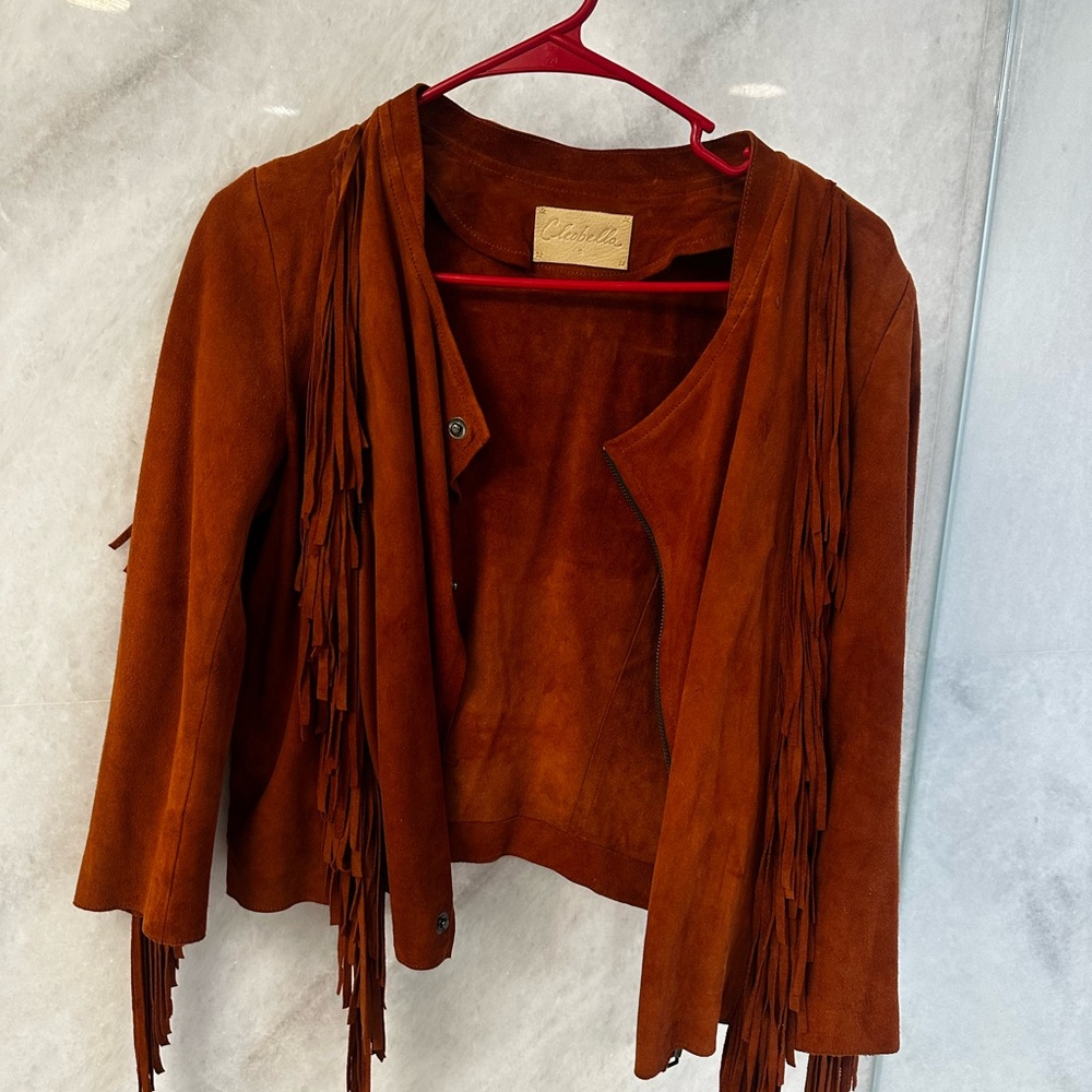 Cleobella Brown Leather Jacket with Fringe Details